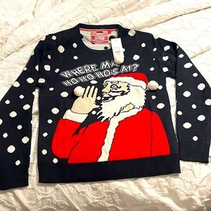 Runway Bothers “Where Ma Ho Ho Ho's At?”Ugly Christmas Sweater Pullover Navy